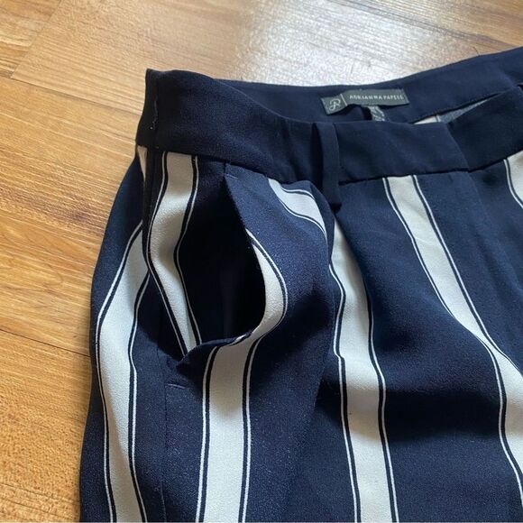 ADRIANNA PAPELL 6 Navy Blue Vertical Stripes Railroad Wide Leg Baggy Trousers - Picture 9 of 15